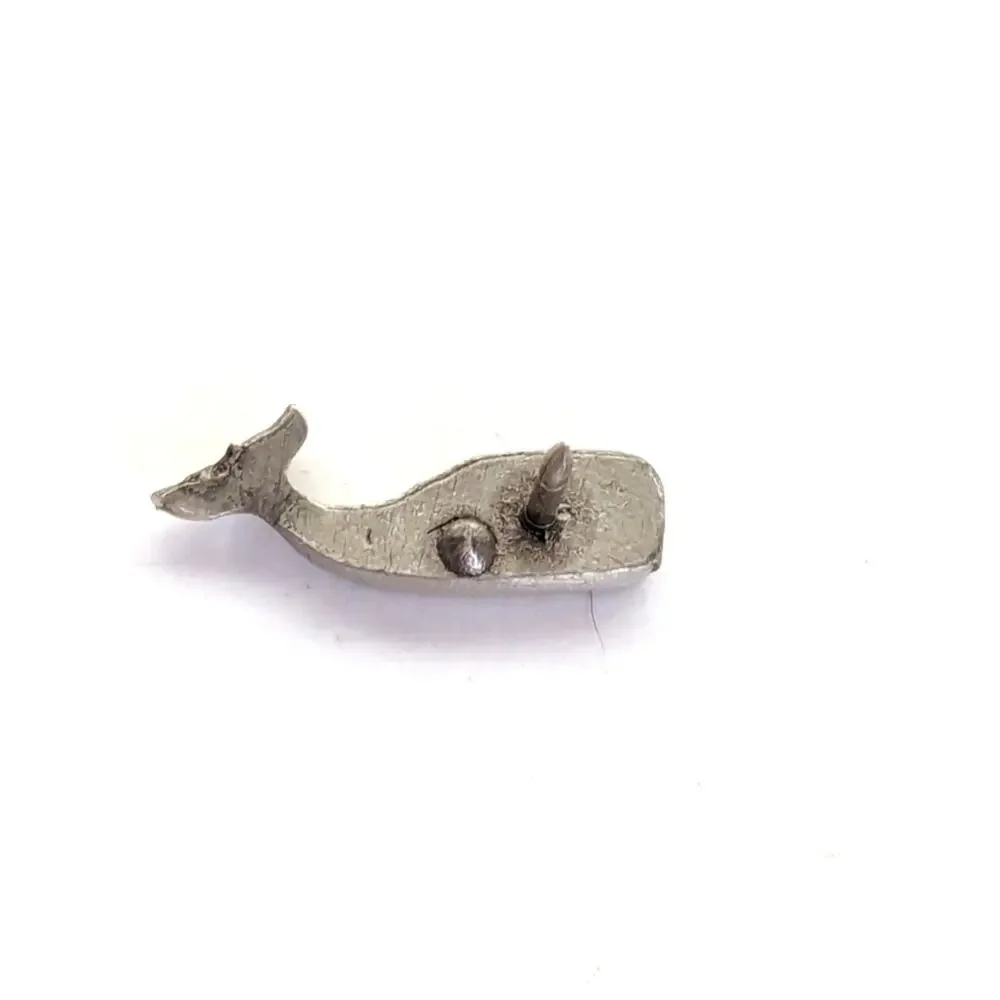 Vintage Estate Silver Tone Nautical Blue Whale Beluga Lapel Pin Brooch